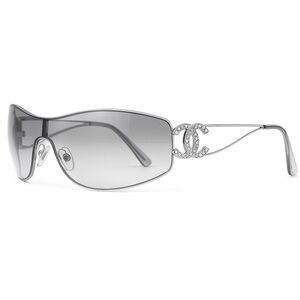 CHANEL Silver CC Logo Swarovski Crystal Shield Tinted Sunglasses 4073B